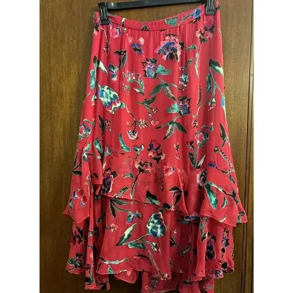 Tanya Taylor Skirt Womens 8 Midi Silk Blend Abstract Fairy Core Cottage Burnout - Picture 6 of 9